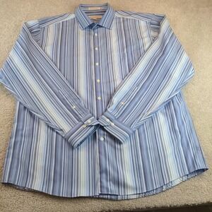 Pronto Uomo Button Up Shirt Mens 3XLT Tall Blue Striped Non-Iron Modern Fit